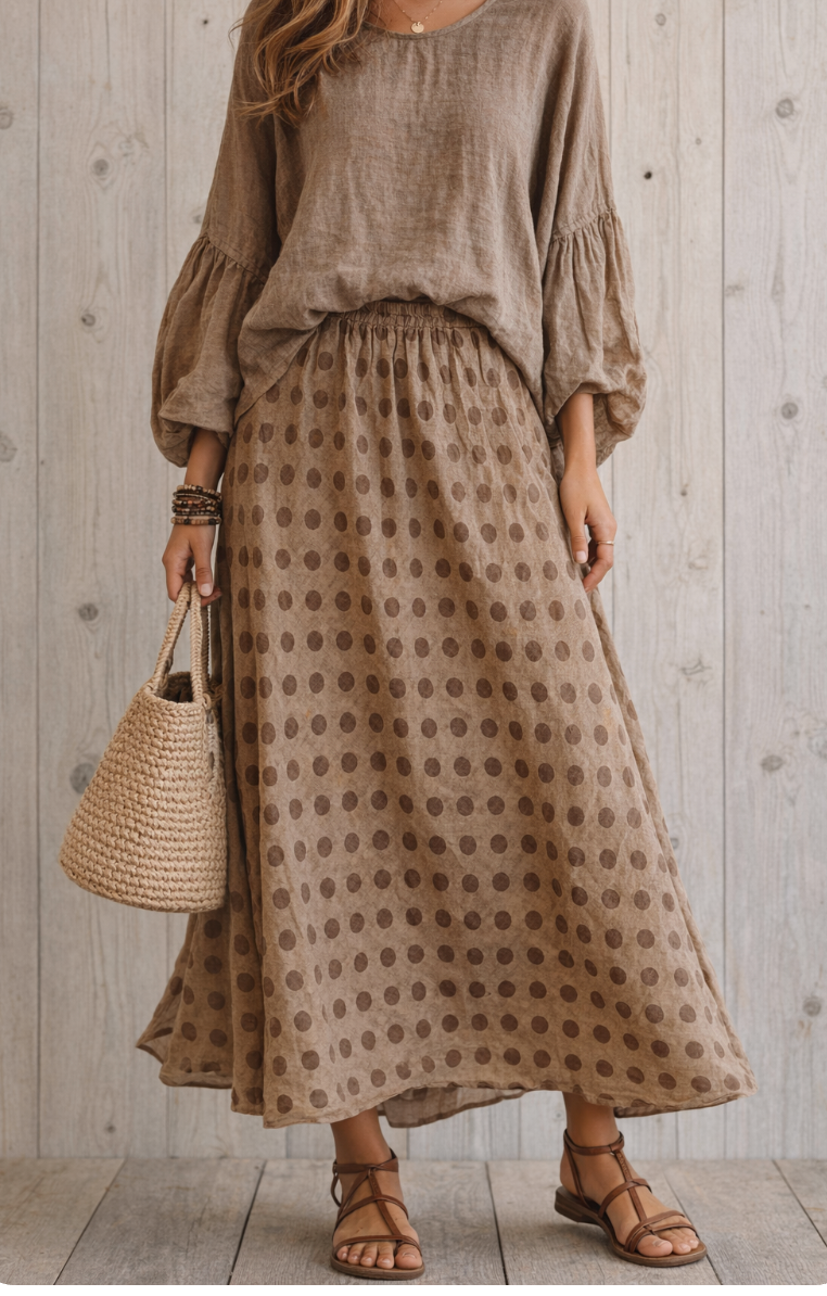 Made in Italy Linen Blend Polka Dot Maxi Skirt Mainstream Boutique Ponte Vedra Made in Italy Linen Blend Polka Dot Maxi Skirt Mainstream Boutique Ponte Vedra